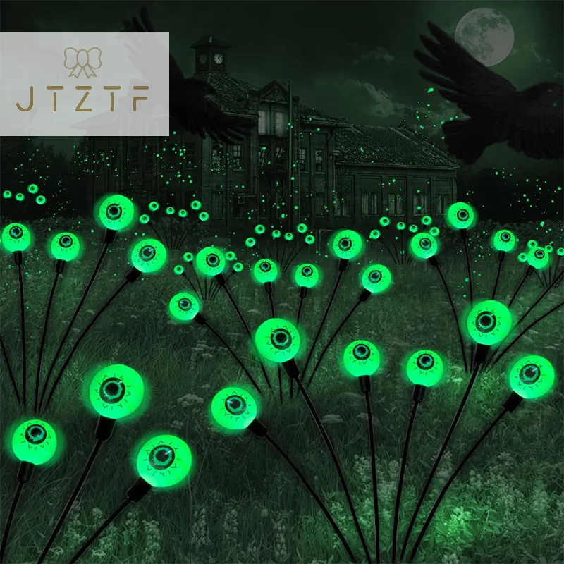 

Halloween Decorations Outdoor Solar Scary Eyeball Lights 6 LED Green Eyeball Swaying Firefly Lights For Yard Garden Lawn