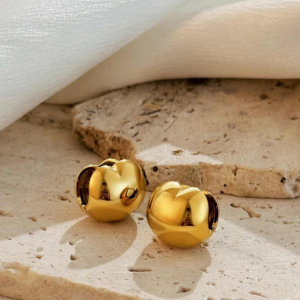 Chubby Love Heart Piercing Ear Clip Chunky Geometric Mini Hoop Earrings Polished Gold Plated Metal Stainless Steel Punk Jewelry