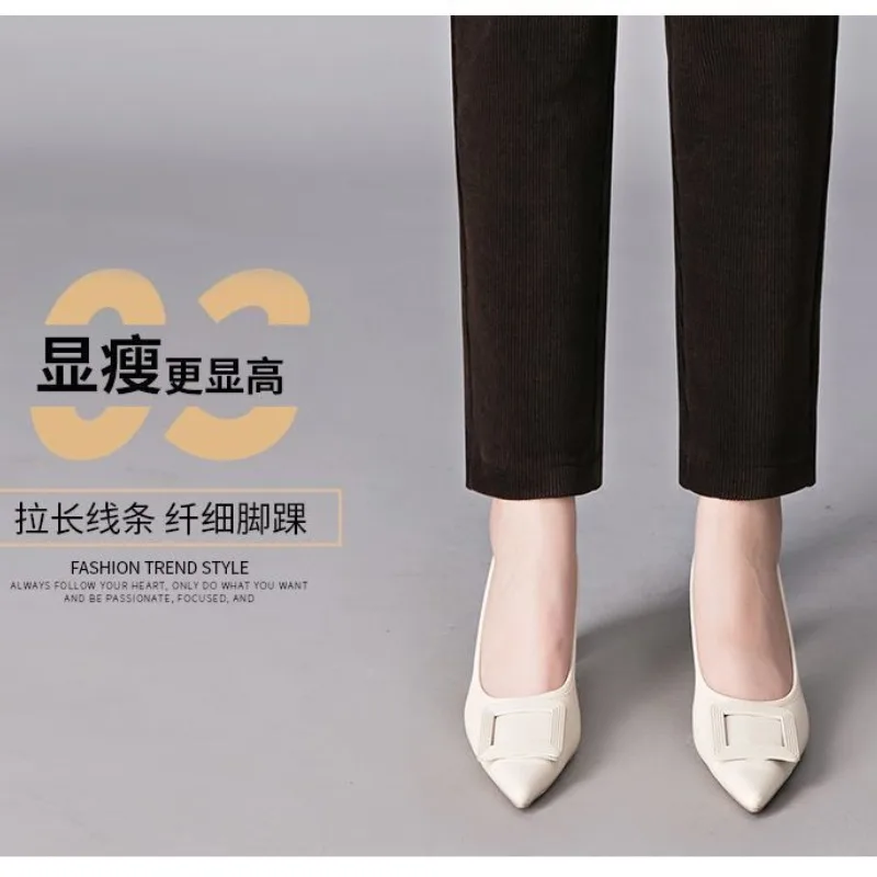 Spring and Autumn Women's Elastic Pants High Waist Solid Pocket Letter Printing ElasticSlim Commuter Fashion Casual Pants