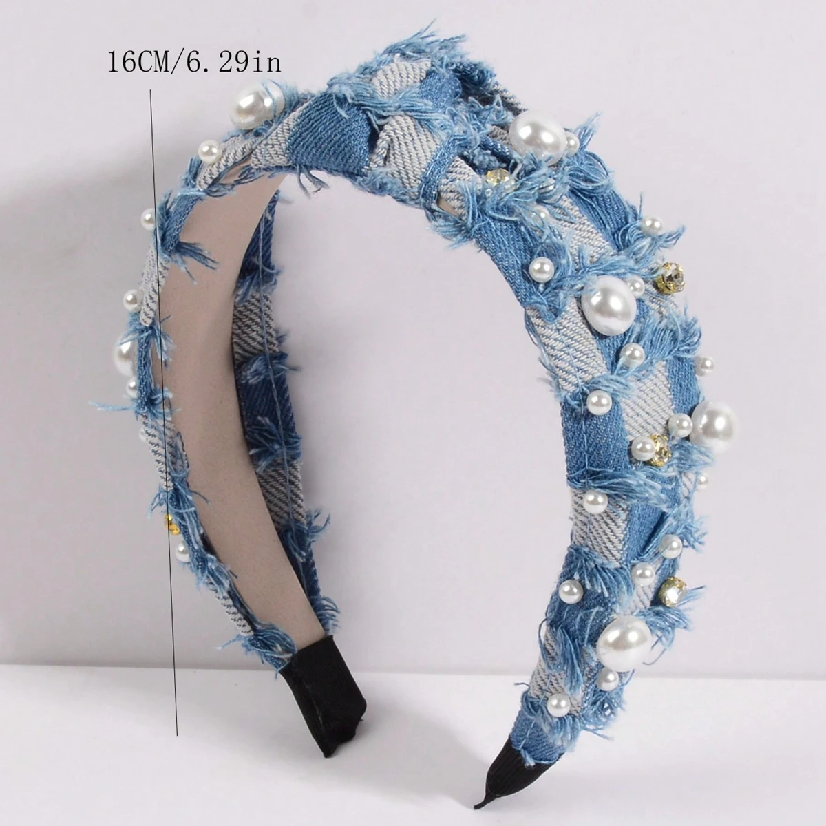 Retro-Mode Breitkrempiges Stoff-Stirnband mit Perlen und Strass für Damen, Geeignet für Casual und Vielseitige Styles – Detail 2