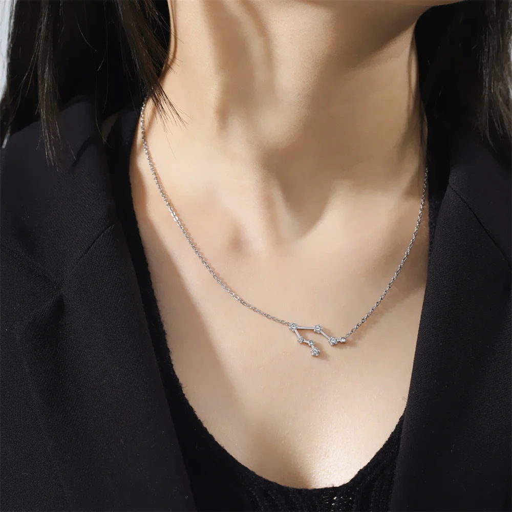 Edelstahl Stern Sternzeichen Halskette 12 Sternbild Anhänger Halskette Kristall Charm Kette Choker Halskette für Frauen Geschenk
