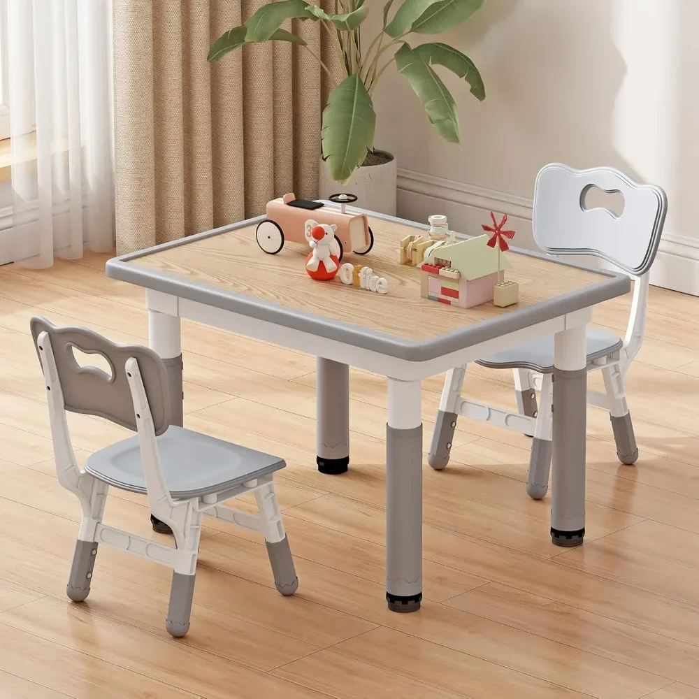 Toddler Table and 2 Chairs, Kids Table and Chair Set Height Adjustable, Multifunctional kids for Reading, Drawing, Eating