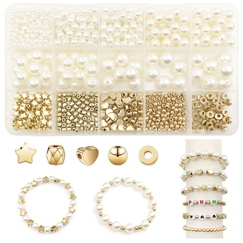 

720 Pieces of Pearl Set Five-pointed Star Spacer Beads Accessories Handmade Diy Beaded Bracelet Earrings Necklace Set