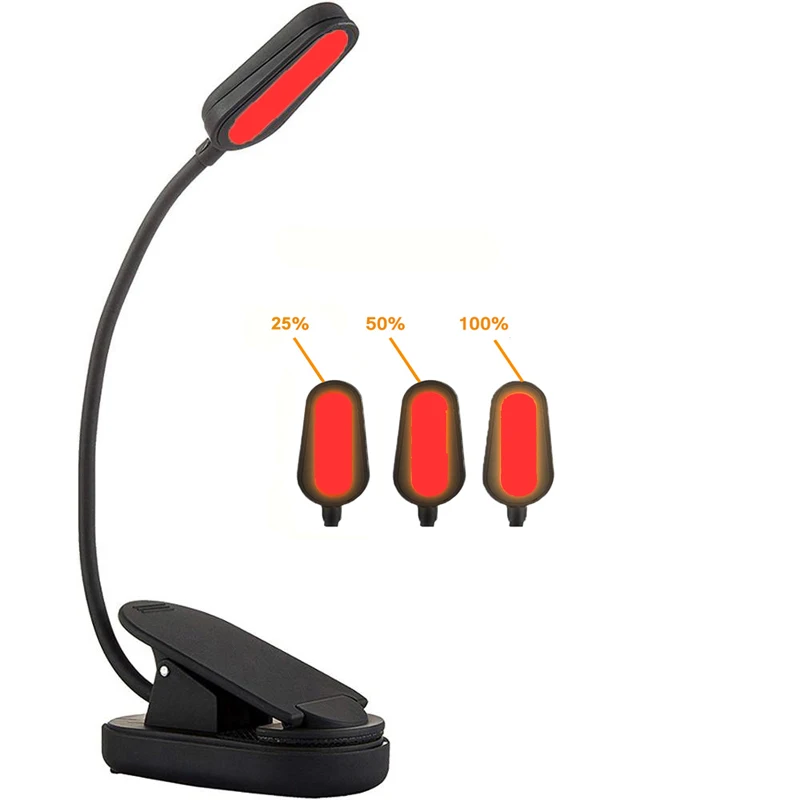 620nm Red Clip-On Book Light Rechargeable Portable No Blue Eye Care for Bedtime