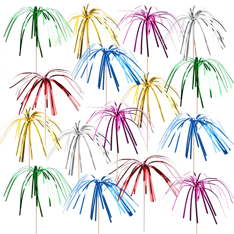 50Pcs Tassel Fireworks Cake Topper Cocktail Picks Dessert Food Fruit Toothpick for Wedding Birthday Party Decoration Christmas