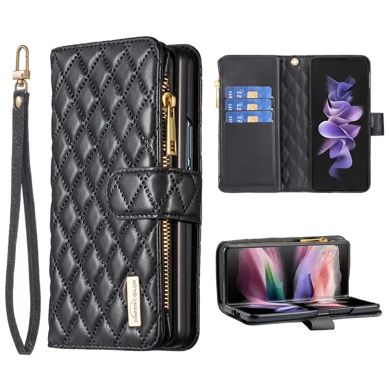 

For Samsung Galaxy Z Fold 5 4 3 Case Luxury Diamond Zipper Magnetic Leather Wallet Card Slot Pocket Flip Holder Shockproof Cover