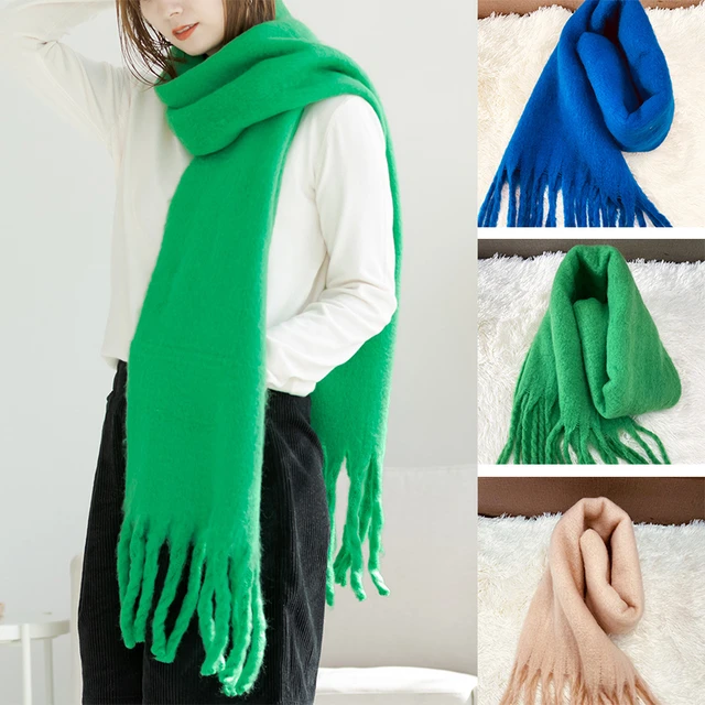 Winter Warm Scarf Shawls Luxury Cashmere Bright Solid Material Design Women  Fashion Scarves Long Tassels Pashmina
