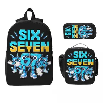 3Pcs 67 Six Seven 6-7 Italian Brainrot Backpack Set Pencil Boxes Bookbag Sets with Lunch Box For School Students Knapsack 1