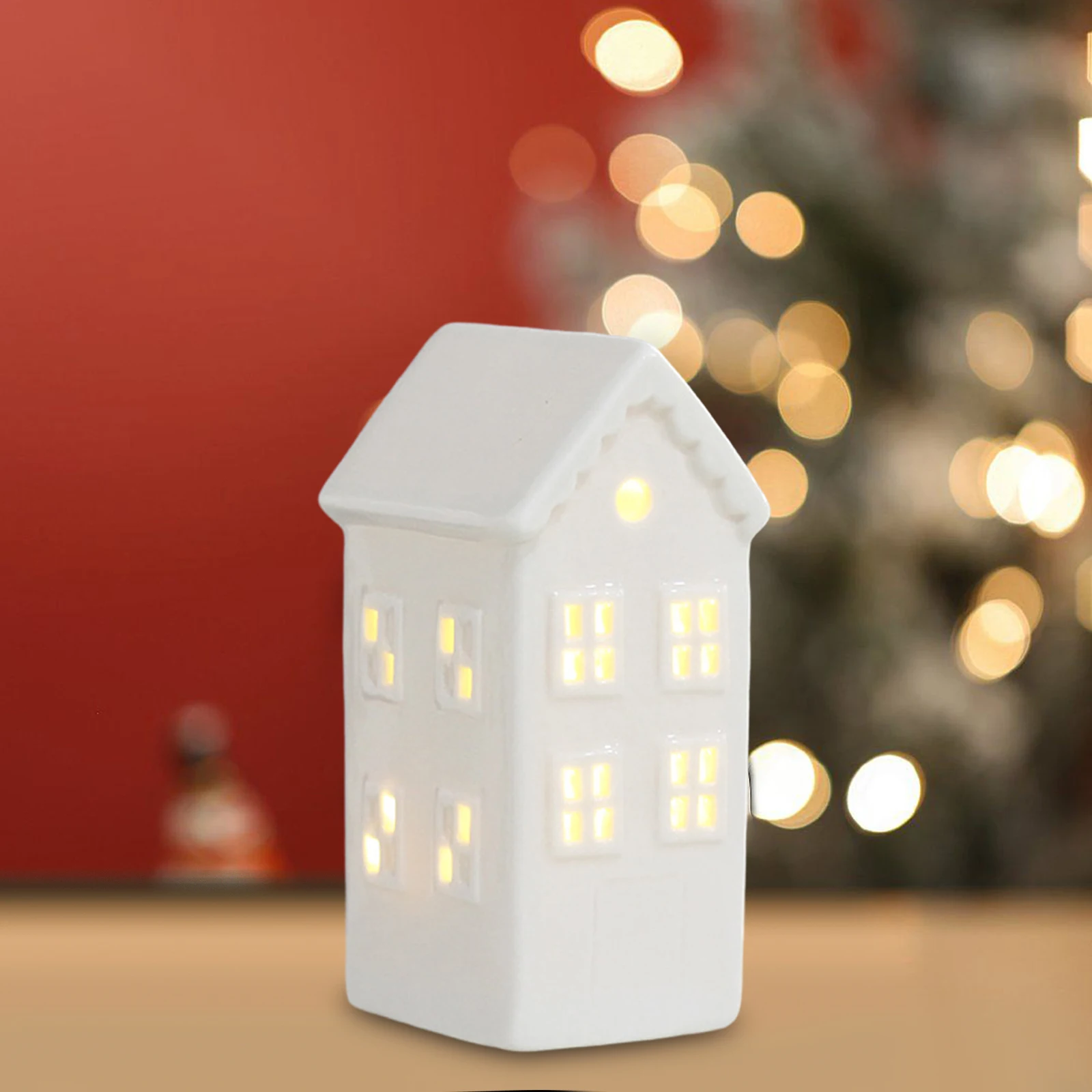 Light up Christmas Village House Decoration Ceramic Building Figurine Christmas Town Scene for Farmhouse Shelf Desk Holiday Home images - 6