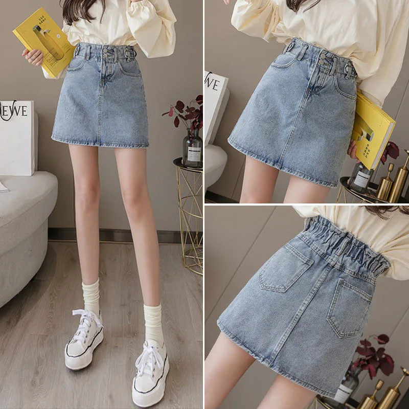 

Spring Summer New Korean Style Denim Skirt High Waist Casual Mini Skirts Vintage Fashion Streetwear Womens Clothing Jupe Femme