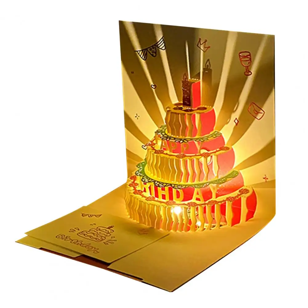 3D Birthday Card Pop-Up Greeting Card with Musical Lights Happy Birthday with Cake for Women Men Kids Friends