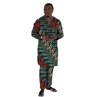 V-Neck Shirts With Bottoms Men's Groom Suit Original Design Nigerian Fashion Pant Sets African Wedding Party Outfits 2