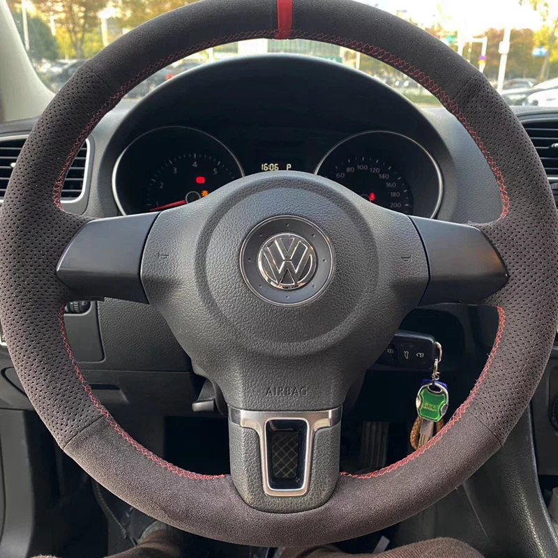 Kundenspezifischer Auto-Lenkradbezug aus Wildleder, 100 % passend für Volkswagen Golf 6 Mk6 VW Polo Sagitar Bora Santana Jetta MK5 Autozubehör