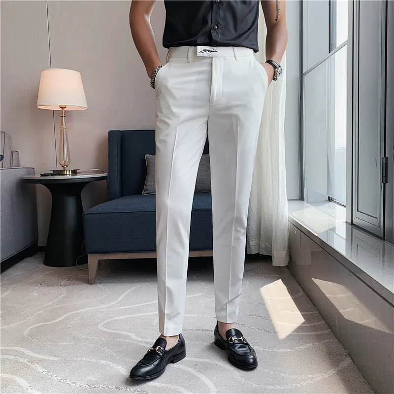 2023 Men Business Dress Pants Korean Style Slim Office Social Suit Pants  Casual Trousers Streetwear Black White Clothing 29-36