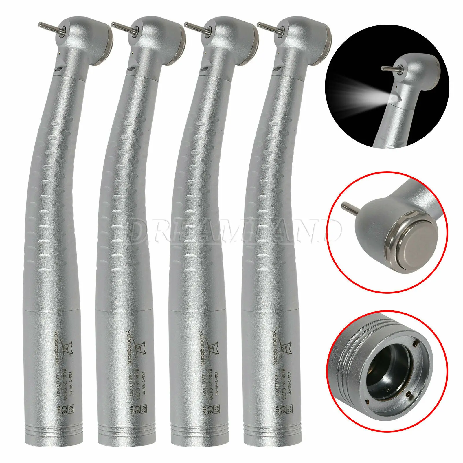 

4PCS Dental Fiber Optic LED High Speed Handpiece Large Head Turbine Fit KAVO Quick Coupler 4&6 Holes