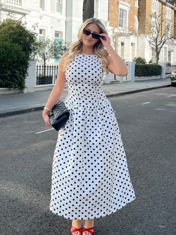 chinese dress ladies Pink Polka Dot Madeira Midi Dress