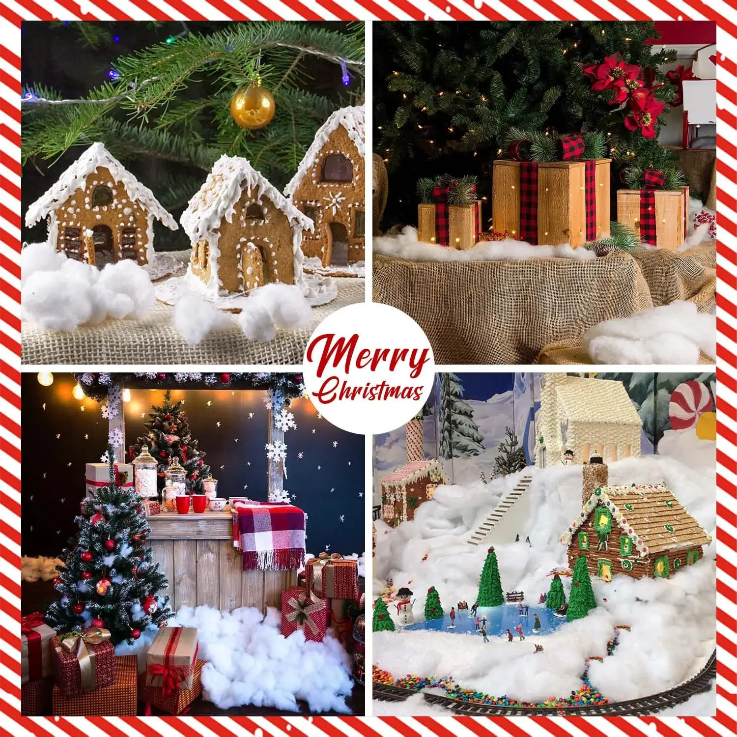 Fausse Neige Artificielle Décorative 160g - Coton Perlé Blanc, Pour Décoration Noël, Village Hivernal