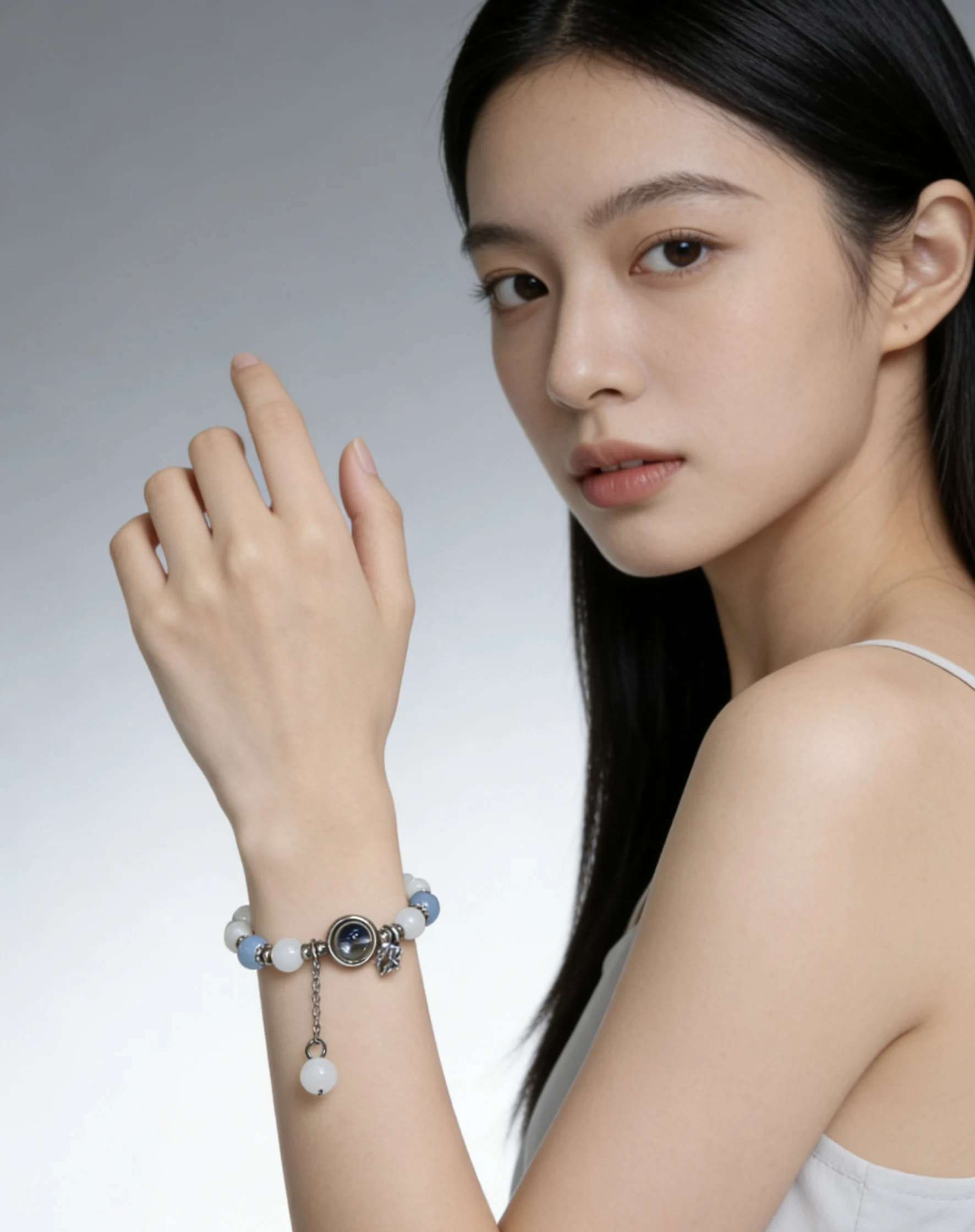 Moonstone Cat Eye Pendant Crystal Bead Bracelet For Women