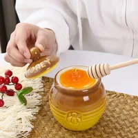 Creative Cartoon Pattern Vintage Ceramic Honey Jars with Wooden Stirring Stick Kitchen Organizer and Food Storage Container 2