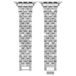 Elegant Gold Diamond Strap for Smartwatch - Luxury Metal Bracelet for Women & Men (Silver)