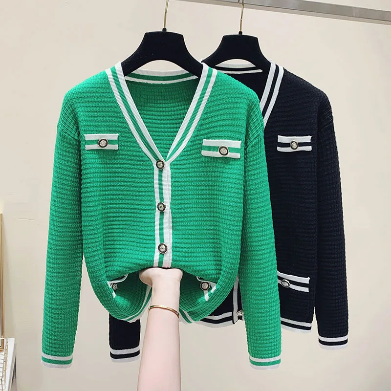 

Spring And Autumn V-Neck Wool Small Cardigan Knitted Jacket Women's Short Small Fragrance Style Sweater Slim Fit Bottoming Shirt