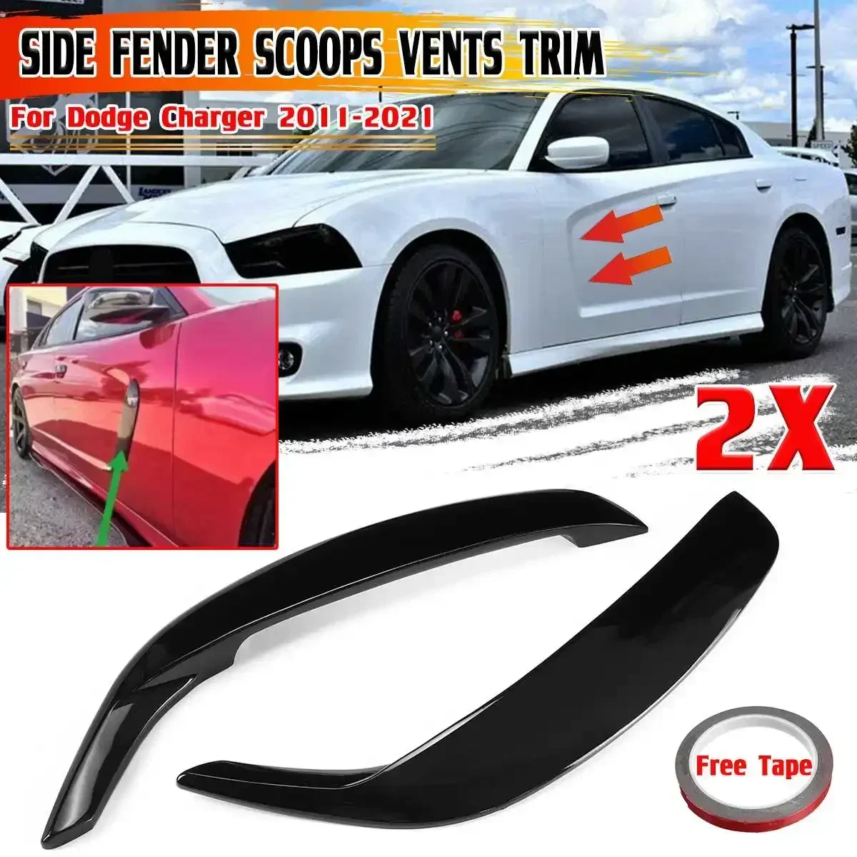 

New Car Front Door Fender Scoops Cover For Dodge Charger SRT Hellcat RT SXT 2011-2021 Door Fender Side Spoiler Sticker Body Kit