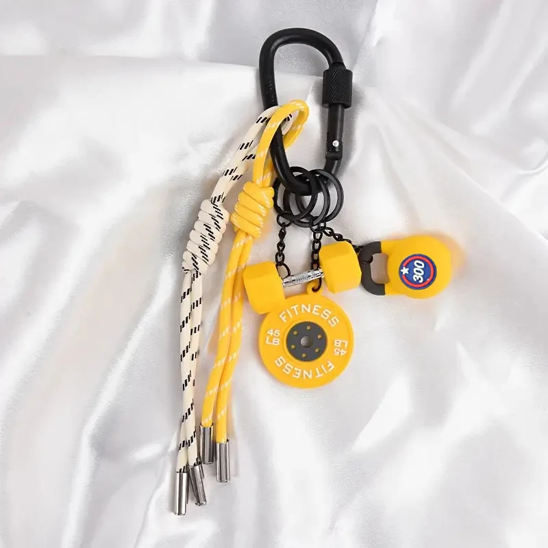 New Cute Pink Keychain Gym Dumbbell Keychain Charm Bag Pendant Key Chain Weave Nylon Ropes Sports Backpack Pendant Gift