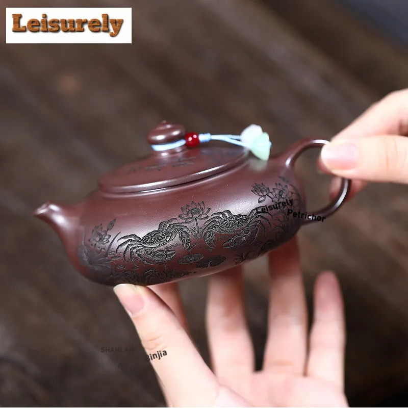 150ml Yixing Purple Clay Teapots Handmade Han jiang Pot Raw Ore Stone red Mud Tea Brewing Kettle with Strainer Zisha Tea Set