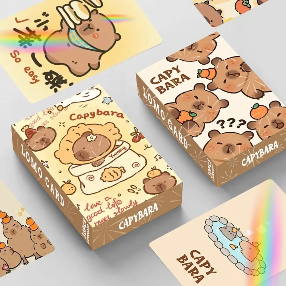 Collectible Cards 30Pcs Glitter Capybara Photocards Cartoon Double-sided Flash Lomo Cards HD Collection Cards Kids Gift