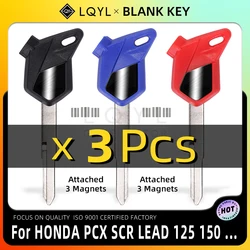 3Pcs Blank Key Motorcycle Replace Uncut Keys For HONDA Scooter Magnet Anti-theft lock PCX 125 SCR100 WH110 150 LEAD125 AirBlade