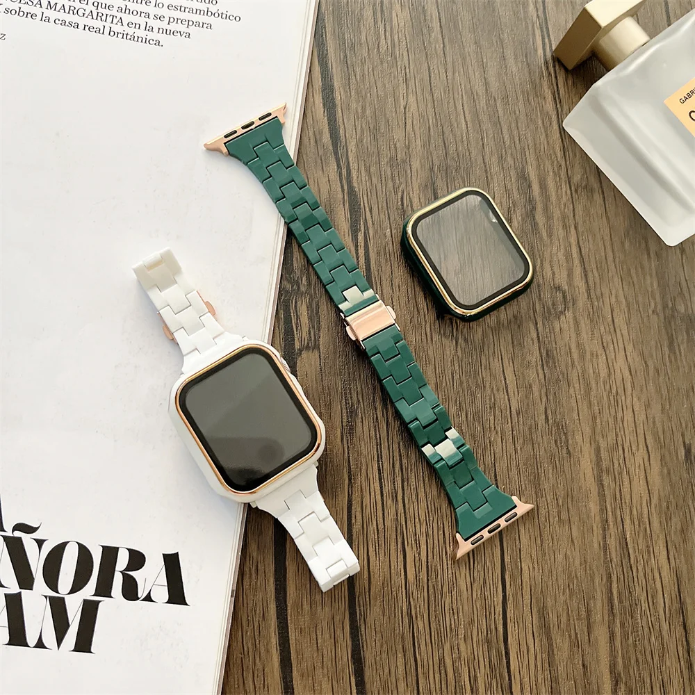 Resin Strap + Case For Apple Watch Strap Series 7 6 SE 5 4 3 2 1 Stylish  Soild Color WristBand For iWatch 41 45 38 40 42 44 MM - AliExpress