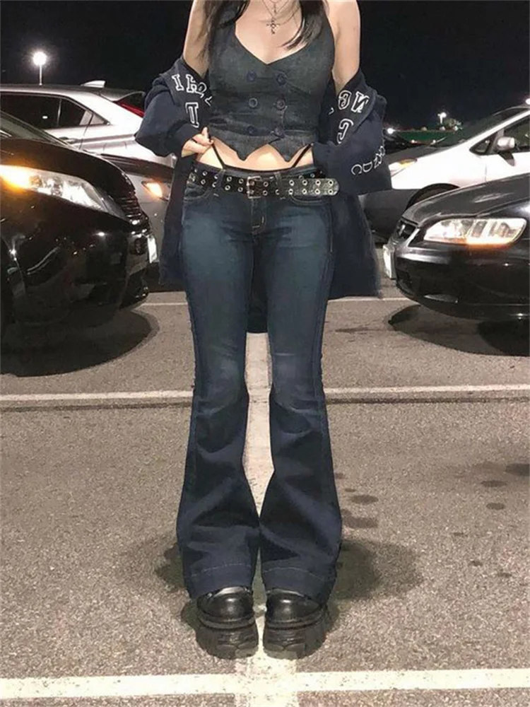 Jeansy rozkloszowane z niskim stanem Y2K estetyczne Retro 2000s śliczne spodnie jeansowe Streetwear moda Harajuku casualowe spodnie capri Cuteandpsycho 3 Jeansy rozkloszowane z niskim stanem Y2K estetyczne Retro 2000s śliczne spodnie jeansowe Streetwear moda Harajuku casualowe spodnie capri Cuteandpsycho 3