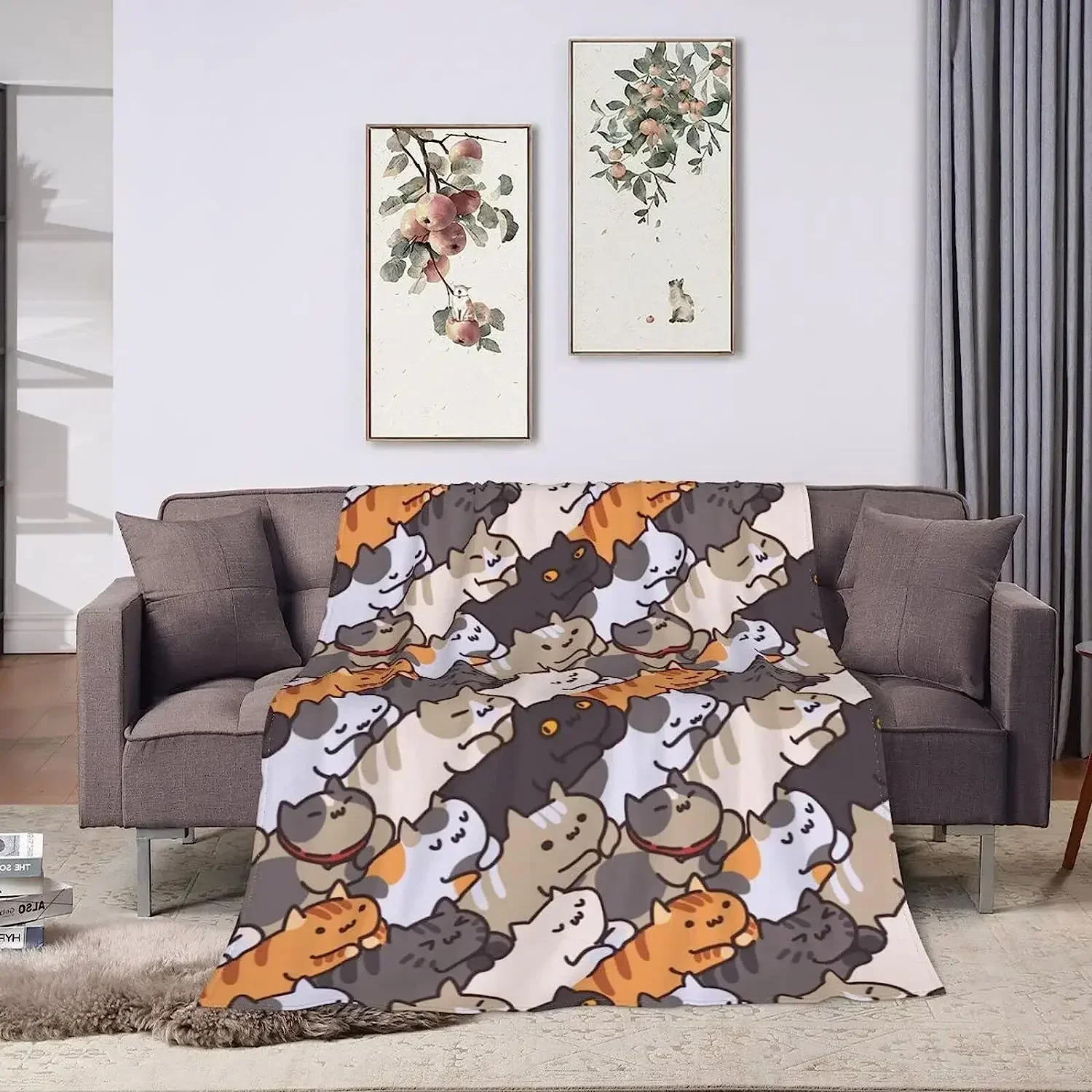 Cartoon Cat Throw Blanket Soft Fleece Blankets Plush Comfy Microfiber Throws Decor for Home Bed Couch Living Room Sofa 5