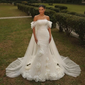 Sharon Said Arabia Luxury Off White Mermaid Long Wedding Dresses with 3D Flowers 2026 for Women Bride Dresses SW653 Customized 1