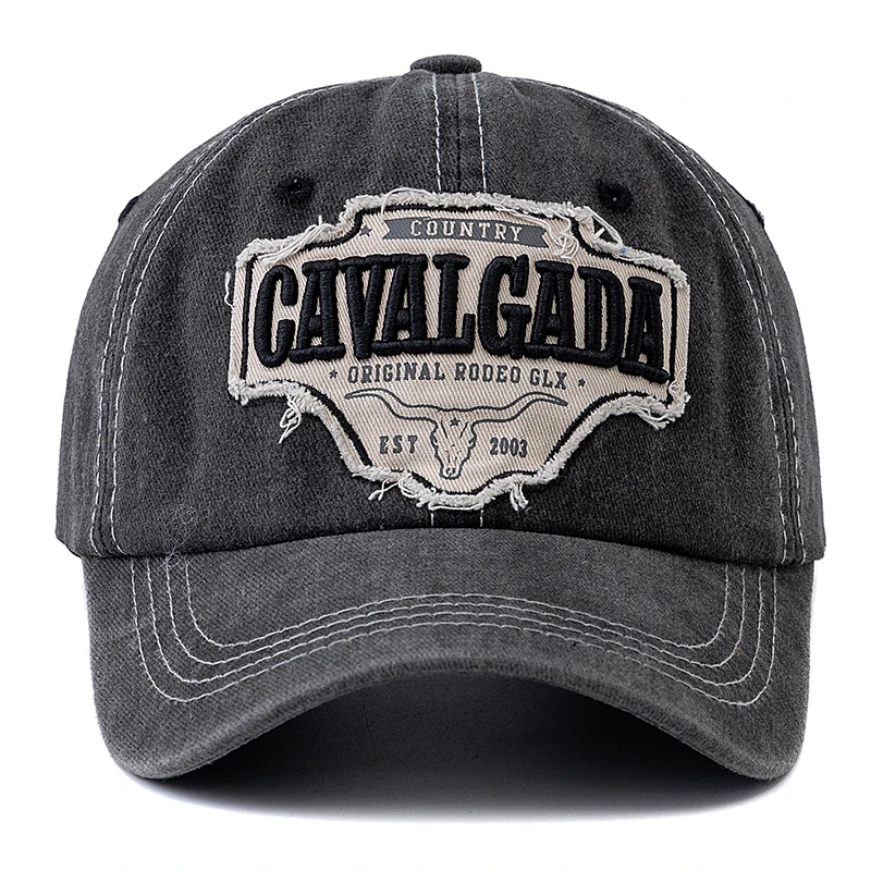 New Design Original Bull Head Label Printing Baseball Cap Vintage Block Color Cap Adjustable Women Men Dad Hats