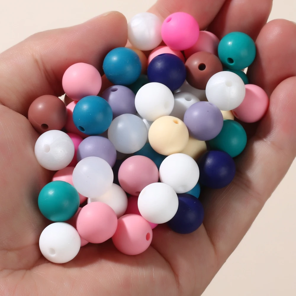 50Pcs Round Silicone Beads 12mm Silicone Spacer Beads DIY Pacifier Chain Necklace Accessories For Pen Keychain Jewelry Making 5