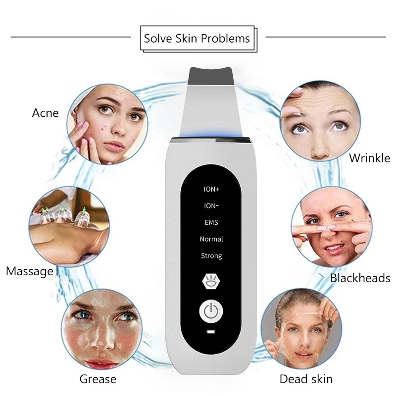 Ultrasonic Skin Scrubber Peeling Acne Blackhead Remover Ultrasonic EMS Ion Acne Pore Face Deep Cleaning Facial Shovel Cleaner 2