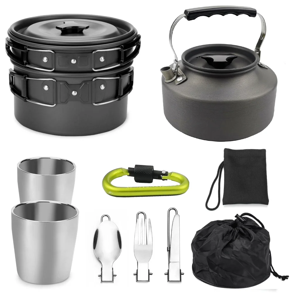 

Outdoor Camping Stainless Steel Cookware Set, Portable Backpacking, Barbecue Pots, Picnic Bowl, Cooking Set