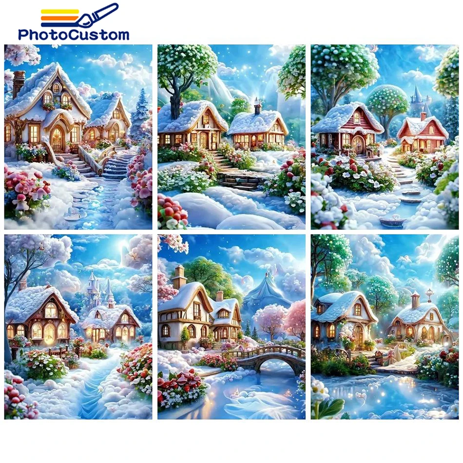 

PhotoCustom Painting By Numbers On Canvas With Frame Winter Landscape DIY Craft Kits For Adults Coloring By Number Home Decor Ar