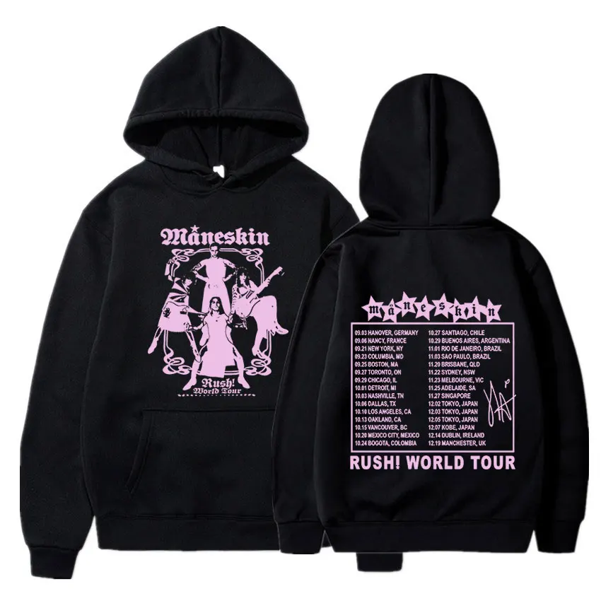 

Maneskin Rush! World Tour Hoodies Rock Band Men Women Fashion Hip Hop Oversized Hooded Sweatshirts Gothic Pullovers Streetwear