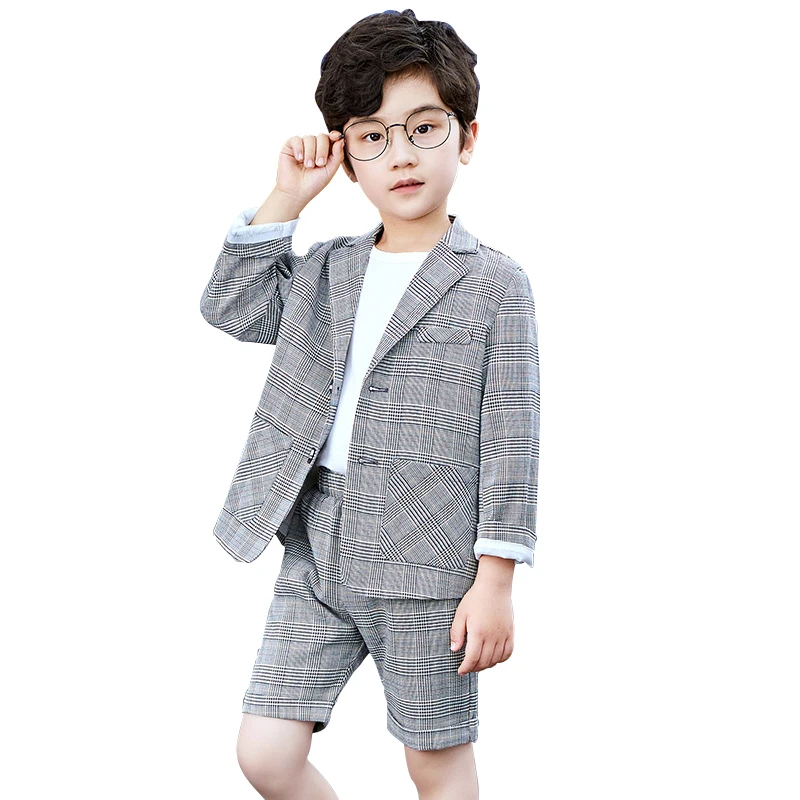Traje Formal a cuadros para bebé, Blazer, pantalones cortos, conjunto de para niño, uniforme escolar, gris, para Adolescente AliExpress