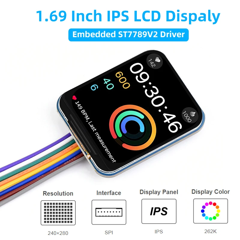 Ips Lcd Display Module para Raspberry pi 4b 3b Mais Zero 1.69 Driver 240 × 280 Spi Interface 262k Cores Esp32 Zero