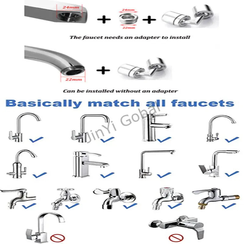 720&deg; Swivel Faucet Extender Aerator Splash-proof Swivel Faucet Bubbler 22/24mm Kitchen Tap Adapter Water Saving Nozzle Sprayer faucet aerator faucet adapter faucet extender kitchen faucet sprayer faucet sprayer head faucet extension