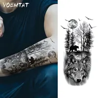 Waterproof Temporary Tattoo Sticker Realistic Animal Forest Wolf Bear Bird Moon Body Art Arm Fake Tattoos Sleeve Women Men Leg 2