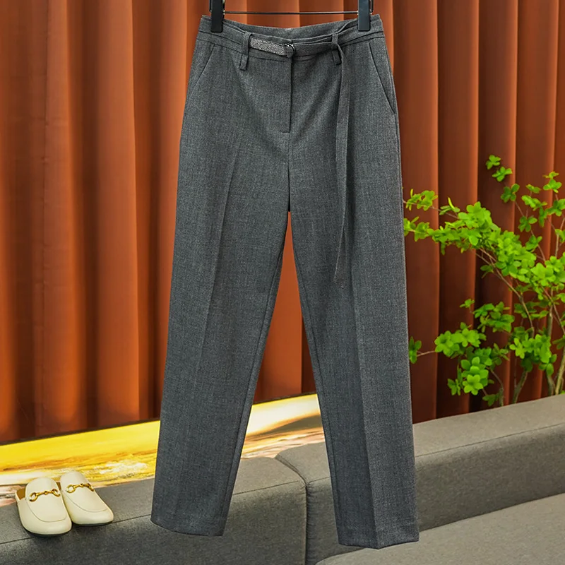 

GGHK Korean Version of The Casual Fashion Women's Long Pants Tie High Waist Thin Straight Pants Office Women's Pants Fall New