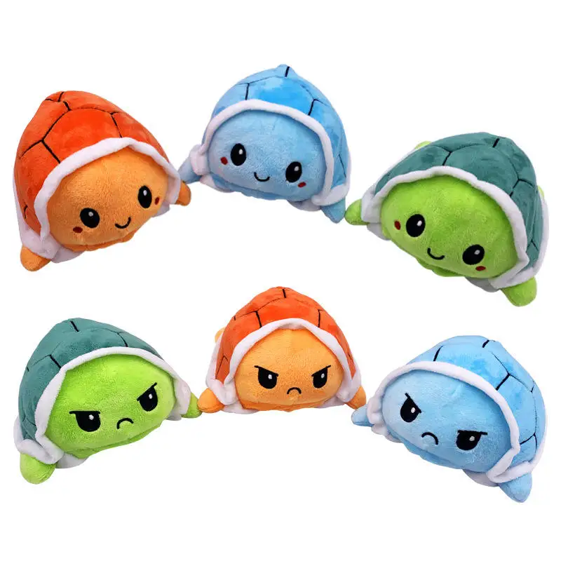 New Arrival Double Sided Soft Cute Turtle Plushie Reversible Peluche Flip Mood Plush Stuffed Toy Reversible Turtle