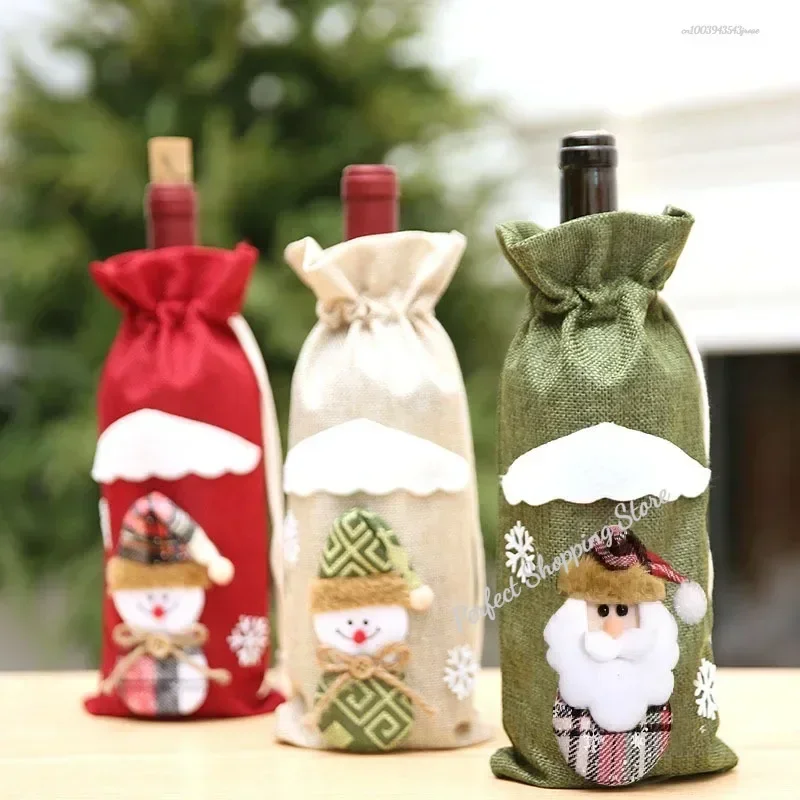 Christmas Wine Bottle Cover Wine Bag Linen Champagne Bottle Cover Bag Dining Table Decoration wine bottle cover