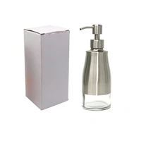 1ชิ้นเครื่องจ่ายสบู่เหลวเหลว304สแตนเลส + ขวดแก้วใสเจลอาบน้ำมือกดห้องน้ำ300มล. 5