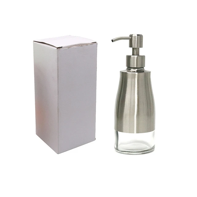 1ชิ้นเครื่องจ่ายสบู่เหลวเหลว304สแตนเลส + ขวดแก้วใสเจลอาบน้ำมือกดห้องน้ำ300มล. 5