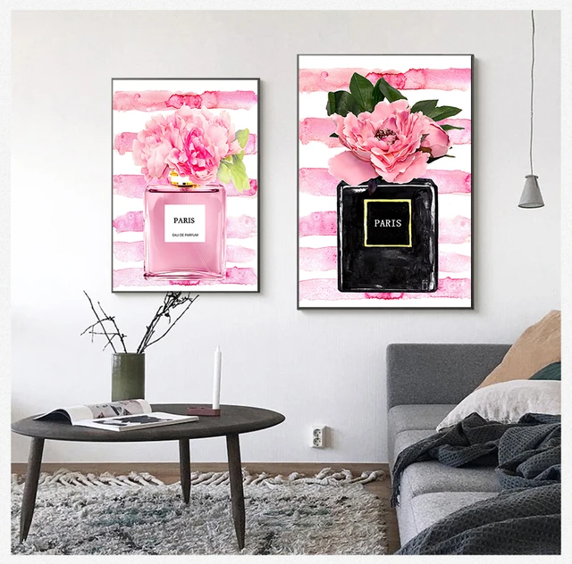 Fashion Flower Perfume Pink Lips Poster And Print Coco Quotes Wall Art  Canvas Painting Pictures For Living Room Home Decoration - AliExpress